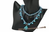 crn031 Hand wired turquoisel and crystal long rolo cord necklace