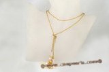 crn039 Colorful  freshwaer pearl & crystal silk cord long lariat necklace