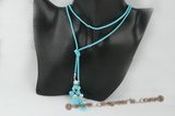 crn040 Blue pearl, turquoise and crystal cord long lariat necklace