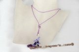 crn043 Purple jade and amethyst long lariat cord necklace