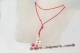 crn044 Red freshwater pearl and red jade cord long lariat necklace