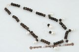 crnset020 Faceted Smoky quartz  and rice pearl princess necklace