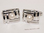 cufflink022 Sterling Silver  Cufflinks 7-8mm White Freshwater Round Pearls