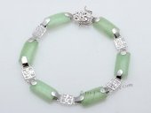 gbr008 Sterling Silver and green jade beads bracelet