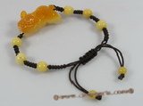 gbr020 Fancy brown cord yellow jade adjustable bracelet in wholesale