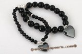 gbr036 Elegant black faceted agate bracelet with heart charm