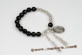 gbr037 Elegant Sterling Silver Black Faceted Agate Bracelet