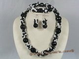 gnset007 Luxuriant black crystal with pearl Jewelry set