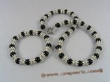 gnset014 10mm black agate& crystal spacer necklace bracelet set