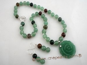 gnset021 single strand 8mm round jasper and pendant necklace in wholesale