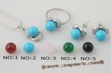 gnset039 8mm Blue turquoise framed by sterling silver jewelry set mounting