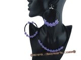 gnset040 Fashion purple jade &sterling silver bead black rubber cord jewelry set on sale