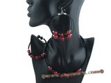 gnset041 Black rubber cord Black agate& red jade Xmas necklace jewelry set