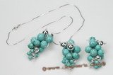 Gnset048 Hand Wrapped Round Turquoise& Sterling Ball Grape Jewelry set