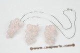 Gnset049 Hand Wrapped Round Rose Quartz Grape Pendant Necklace& Earrings