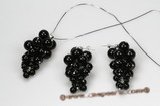 Gnset050 Hand Wrapped Grape-like Black Agate Pendant & Earrings Set