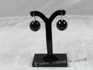 gse002 Sterling silver 16mm round black agate dangle earring