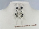 gse029 black agate pierce earrings with sterling hook