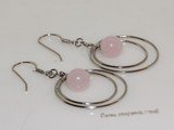 gse049 925silver multi Hoop dangle Earrings with 8mm rose quartz