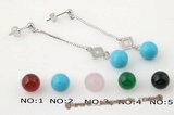gse051 8mm turquoise chain dangle stud earring in Sterling silver