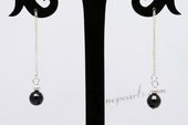 gse074 Sterling silver 6mm black agate  beads dangle Earring