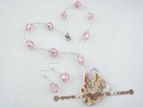 gset019  whholesale pink heart-shape glaze necklace&earrings set