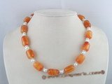 gsn008 Handcrafted 12*17mm tubby  agate gemstone necklace alternate with potato pearls