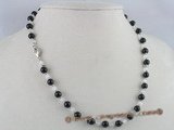 gsn018 6mm black agates alternat with crystal beads necklace