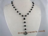 gsn021 8mm black agate beads Y Style gem stone necklace