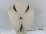 gsn037 gradual change black agate beads Y style necklace with rolo chain