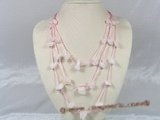 gsn046 baroque nugget rose quartz beads layer necklace with pink cord
