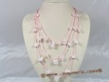 gsn046 baroque nugget rose quartz beads layer necklace with pink cord
