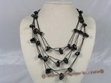 gsn049 baroque nugget  black agate layer necklace with black cord