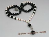 gsn072 Black agate with tridacna beads Y Style gem necklace in wholesale