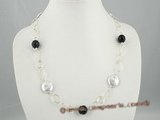 gsn080 20inch white coin pearl and black agate sterling necklace onsale