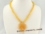 gsn086 wholesale single strand 8mm yellow jasper and leafe pendant necklace