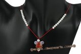Gsn095 Red cord agate and potato pearl adjustbale Xmas necklace