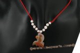 Gsn096 Red cord potato pearl & agate princess necklace