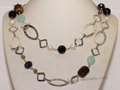 Gsn126 Dazzling Faceted Crystal with Tiger eye's Stone Rope Link Necklace