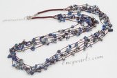 gsn143 Elegant Baroque Gemstone Beads and Brown Cord Layer Necklace