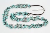 gsn146 Hand Crafted Cord with Braoque Turquoise Beads Layer Necklace