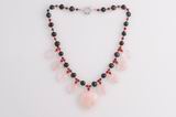 Gsn161 Colorful gemstone necklace with heart shape rose quartz