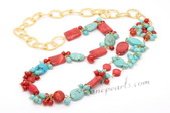 Gsn165 Multicolour Gemstone with Gold Tone Chain Matinee Necklace