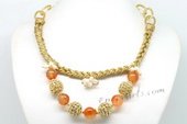 Gsn166 Gold Toned Link Priness Necklace with Pearl and Agate Beads