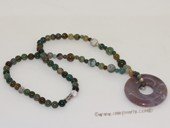 gsn178  Handmade agate stone necklace with circle agate pendant