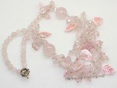 gsn212 Stylist Rose Quartz   and Shell Beads Princess Necklace