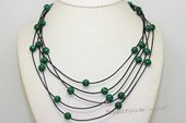 gsn216 Hand Crafted Cord with man made Malachite Beads Layer Necklace