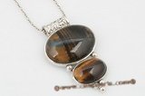 gsp093 Tiger eye stone double oval gemstone silver plated pendant