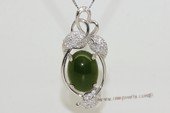 gsp138  Sterling silver green jade  pendant with zircon beads