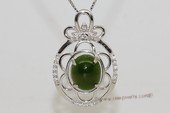 gsp139 Sterling Silver Flower Design Jade  Pendant Zircon Bead accent